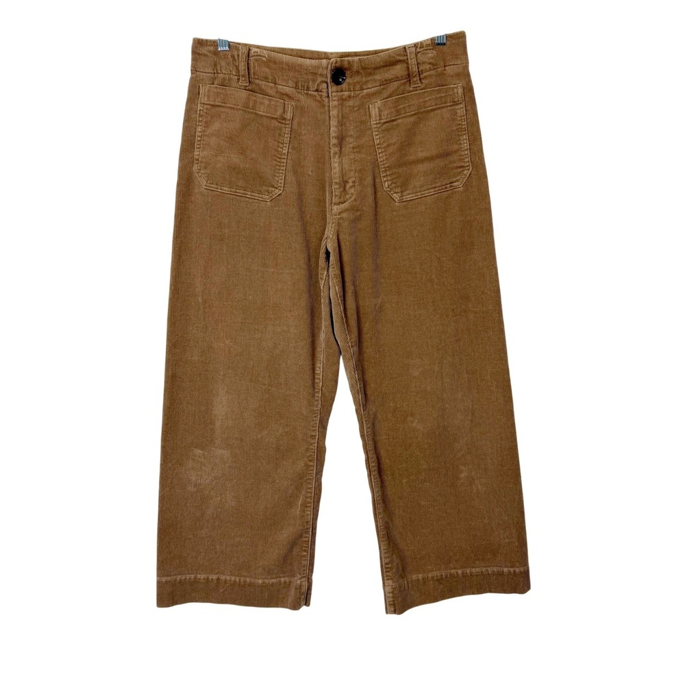 Quince Organic Stretch Corduroy Cropped Wide Leg Pants Women's 12 Brown Fall